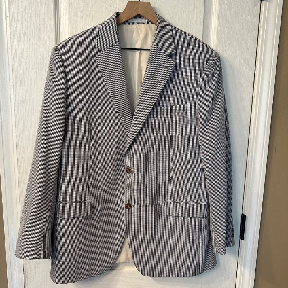Chaps | 42R Navy Blue & White Gingham 2 Button Sport Coat Blazer Suit Summer